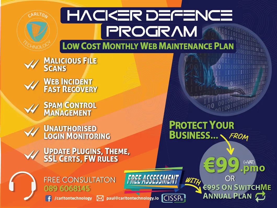 CyberSecurity Hacker Defence Maintenance Plan, Carlton Technology Dundalk